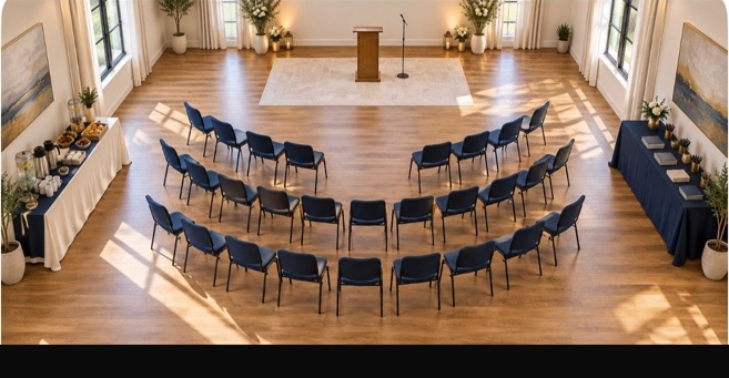 Une salle lumineuse prête pour la Première Table